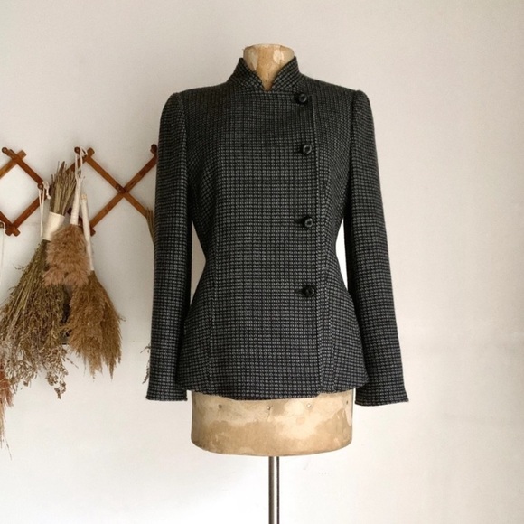 90's ARMANI COLLEZIONI CHECKERED GREYWOOL JACKET size 6 T27